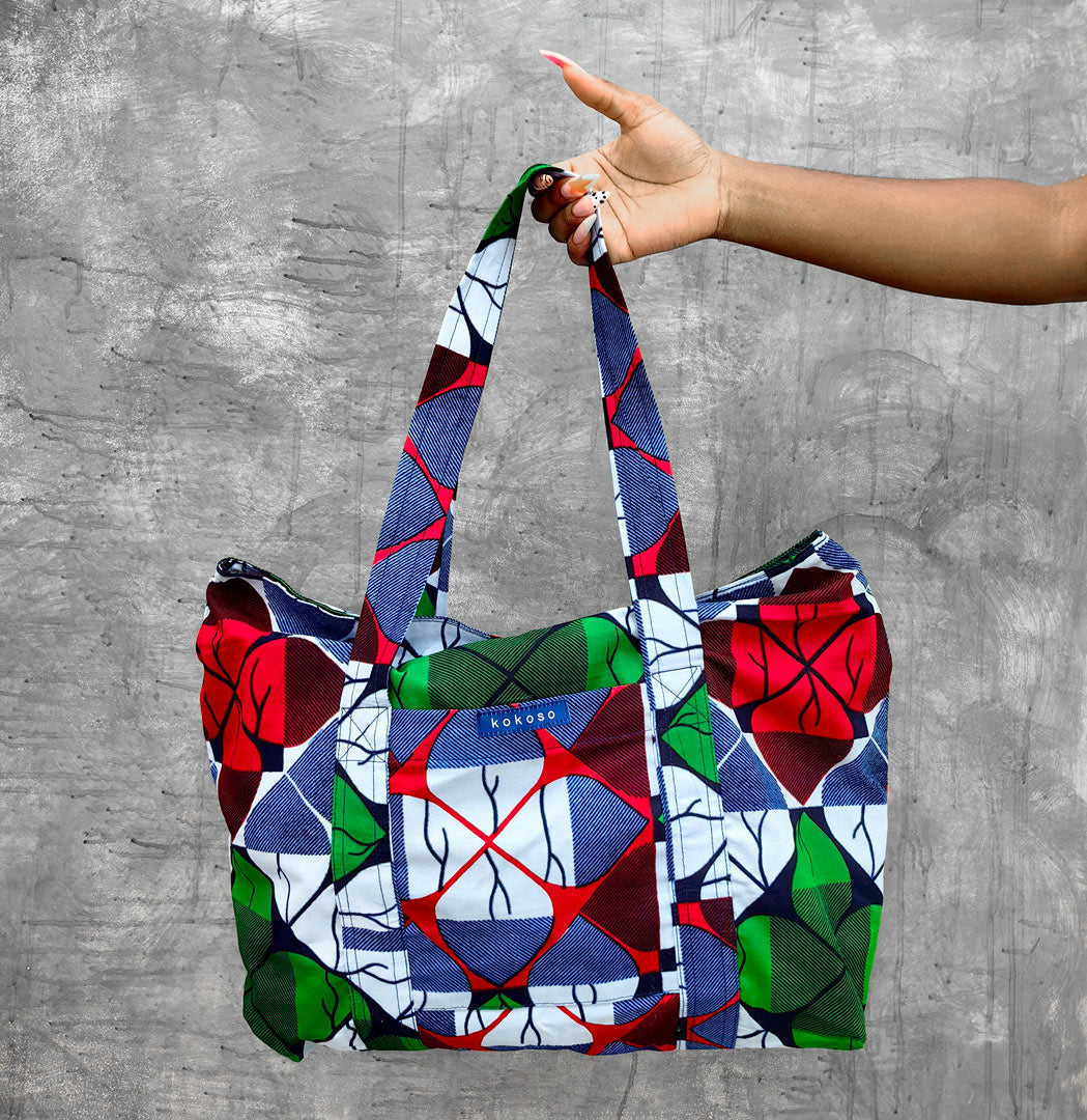 Grand sac en coton coloré, vegan et fait main au Burkina Faso.