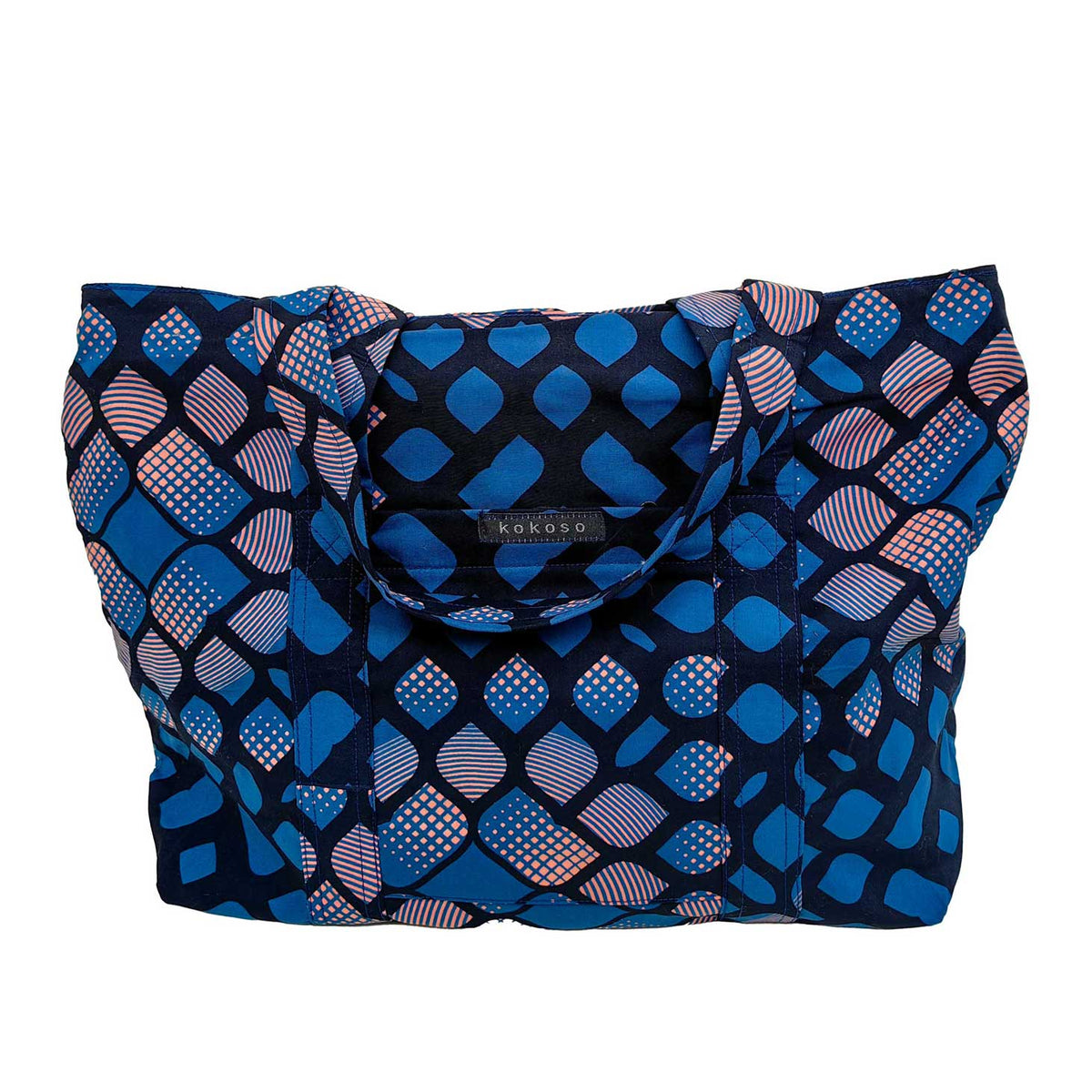 Grand sac wax bleu et rose à motifs poche intérieure