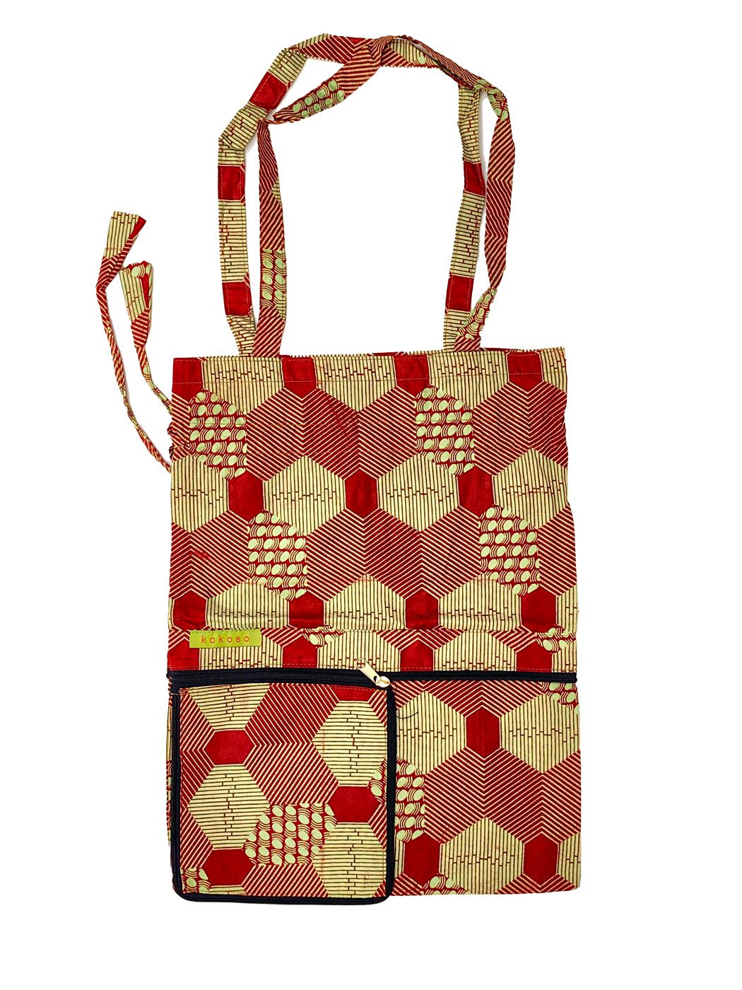 Sac en coton à motif coloré, mode éthique et fabrication artisanale.