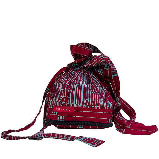 Sac en coton à motif coloré, mode éthique et fabrication artisanale.
