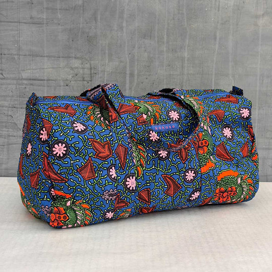 sac de voyage en wax bleu floral