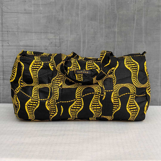 sac de voyage en wax noir et jaune