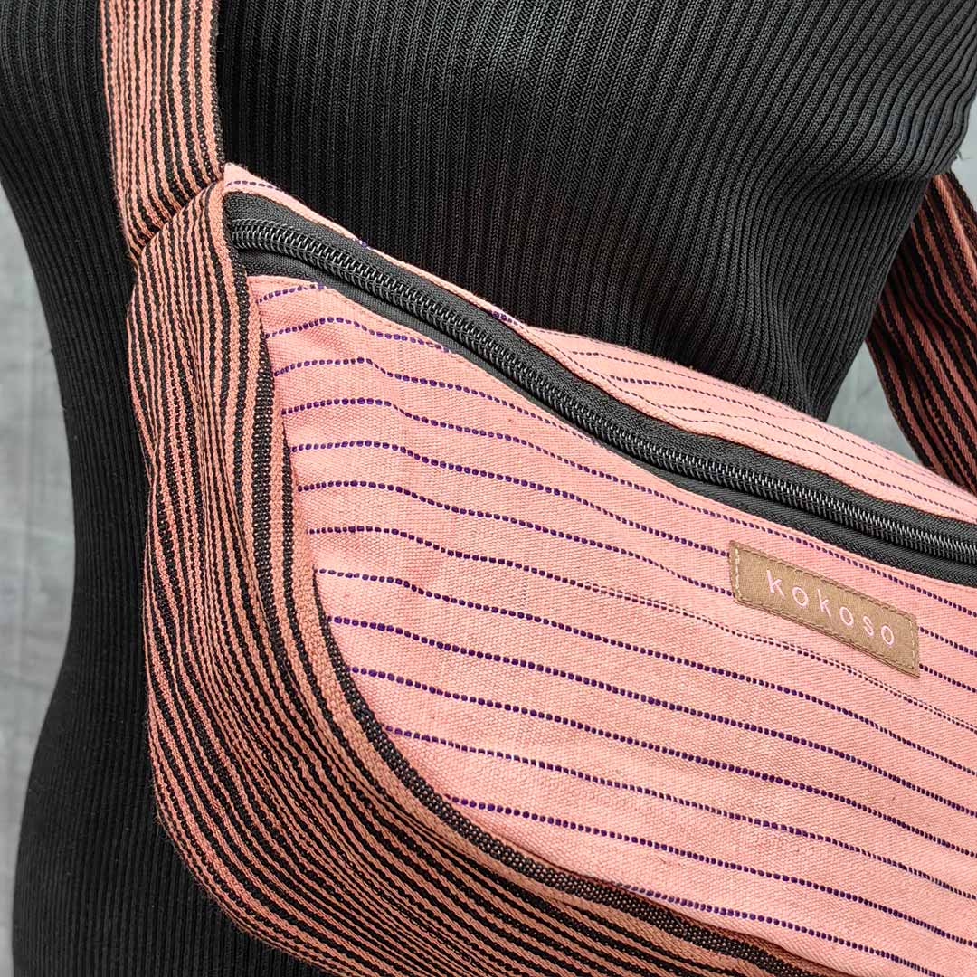 sac lune en Faso Dan Fani rayé rose et marron
