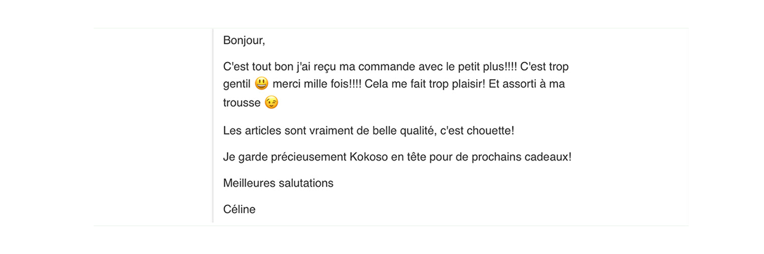 L'avis d'une cliente kokoso qui est ravie des sacs qu'elle a reçu