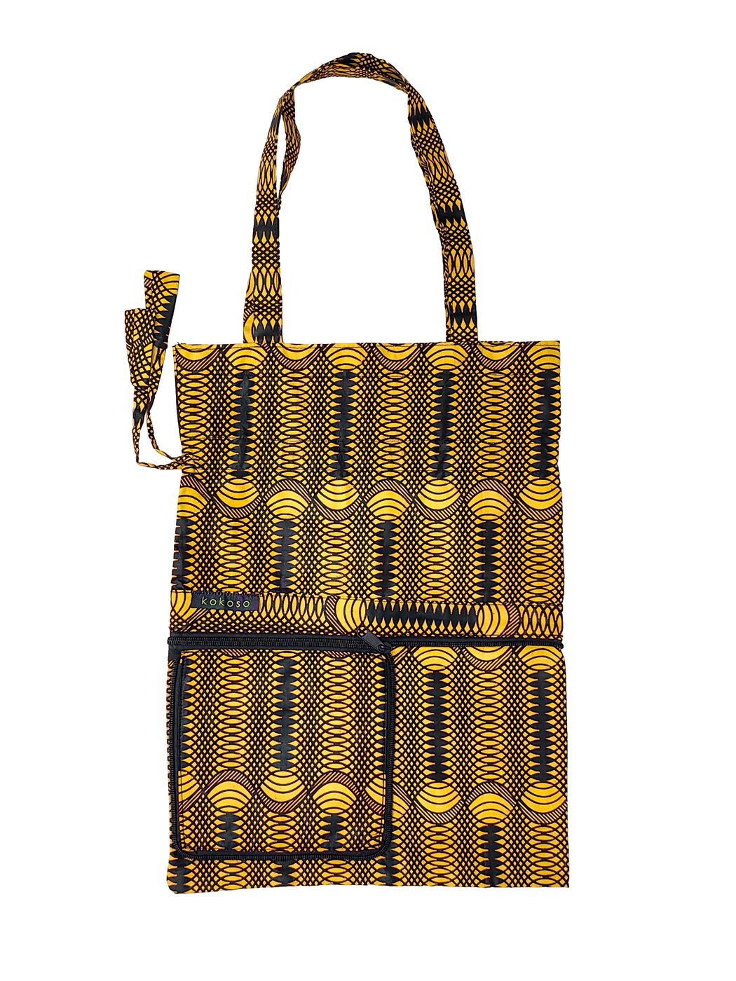 Sac en coton à motif coloré, mode éthique et fabrication artisanale.