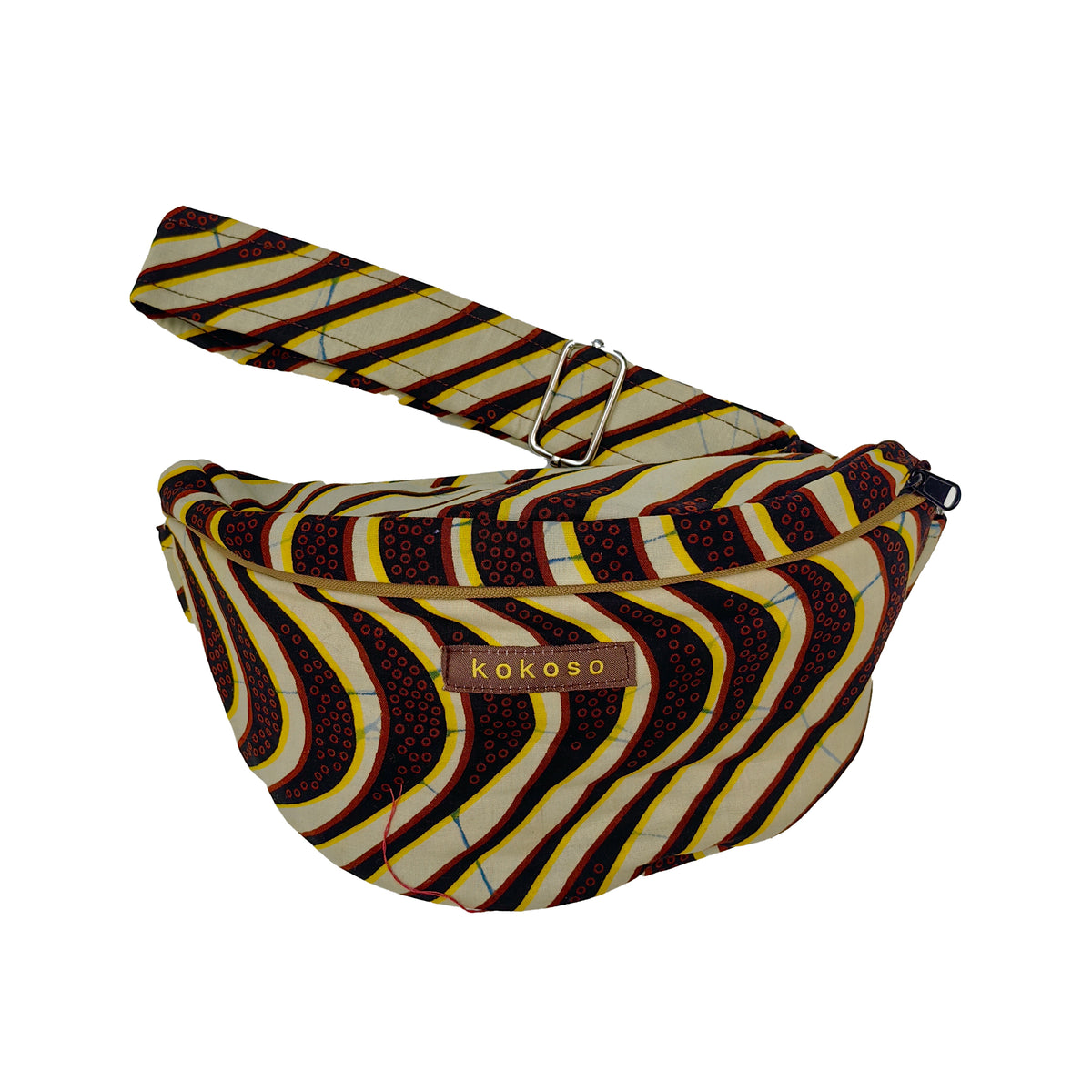 Sac banane en tissu Wax coloré, fait main par Zoumana Sanou à Bobo Dioulasso.