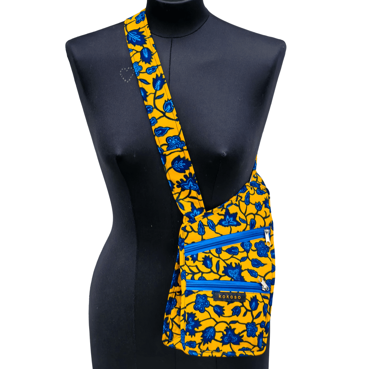 Sac en coton à motif coloré, mode éthique et fabrication artisanale.