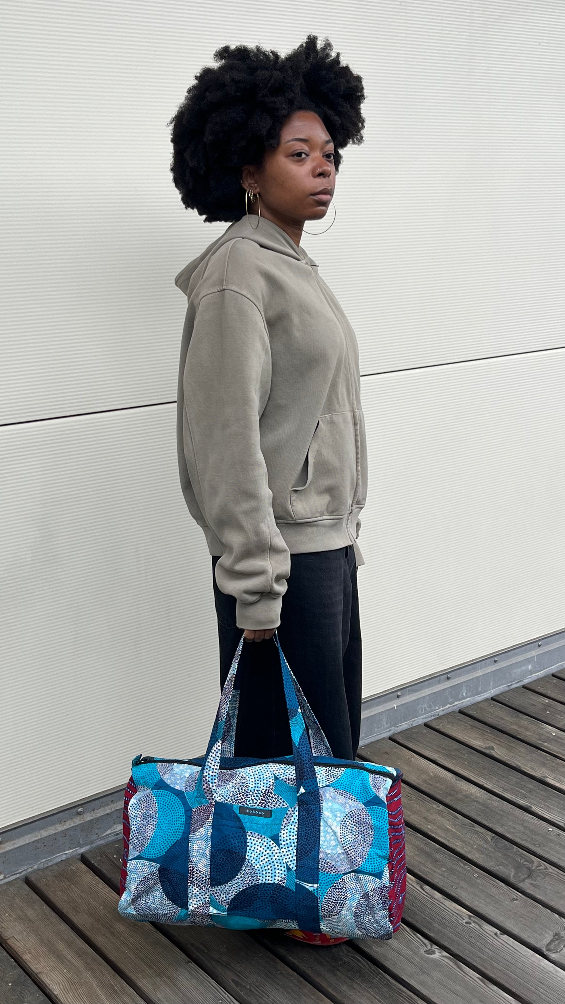 sac de voyage en wax à motifs bleus 