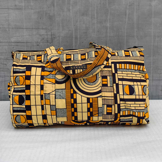 sac de voyage en wax à motifs géométriques jaunes