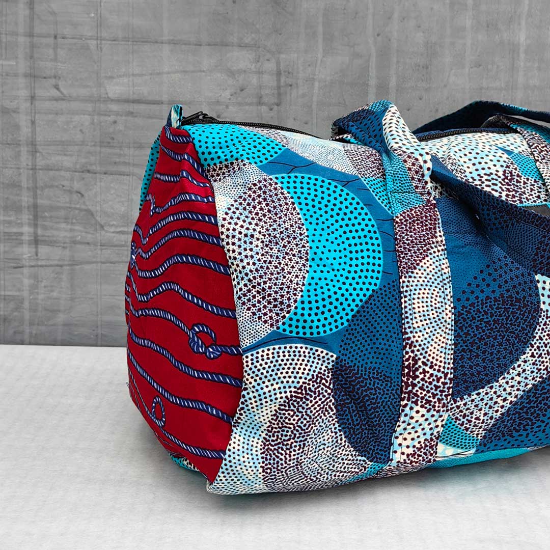 sac de voyage en wax à motifs bleus