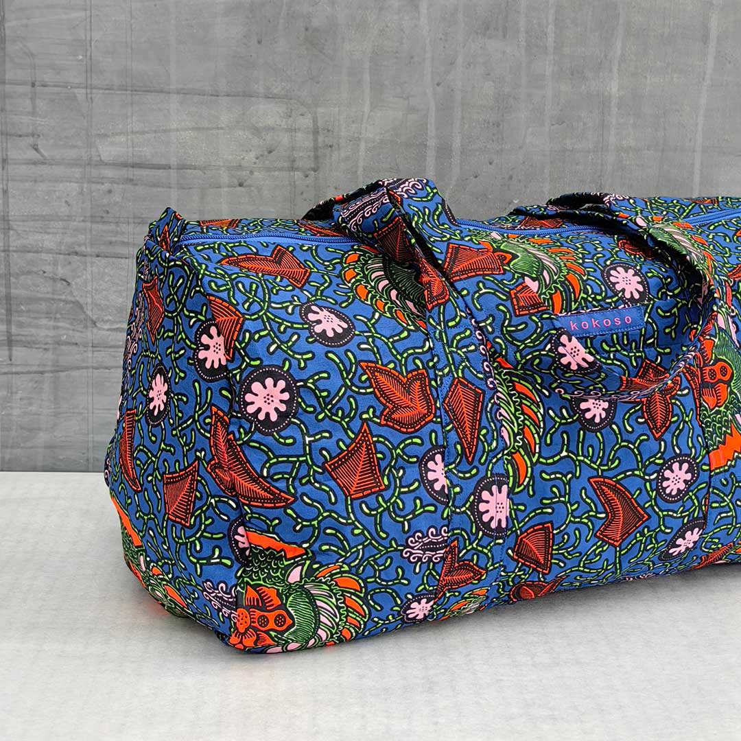 sac de voyage en wax bleu floral
