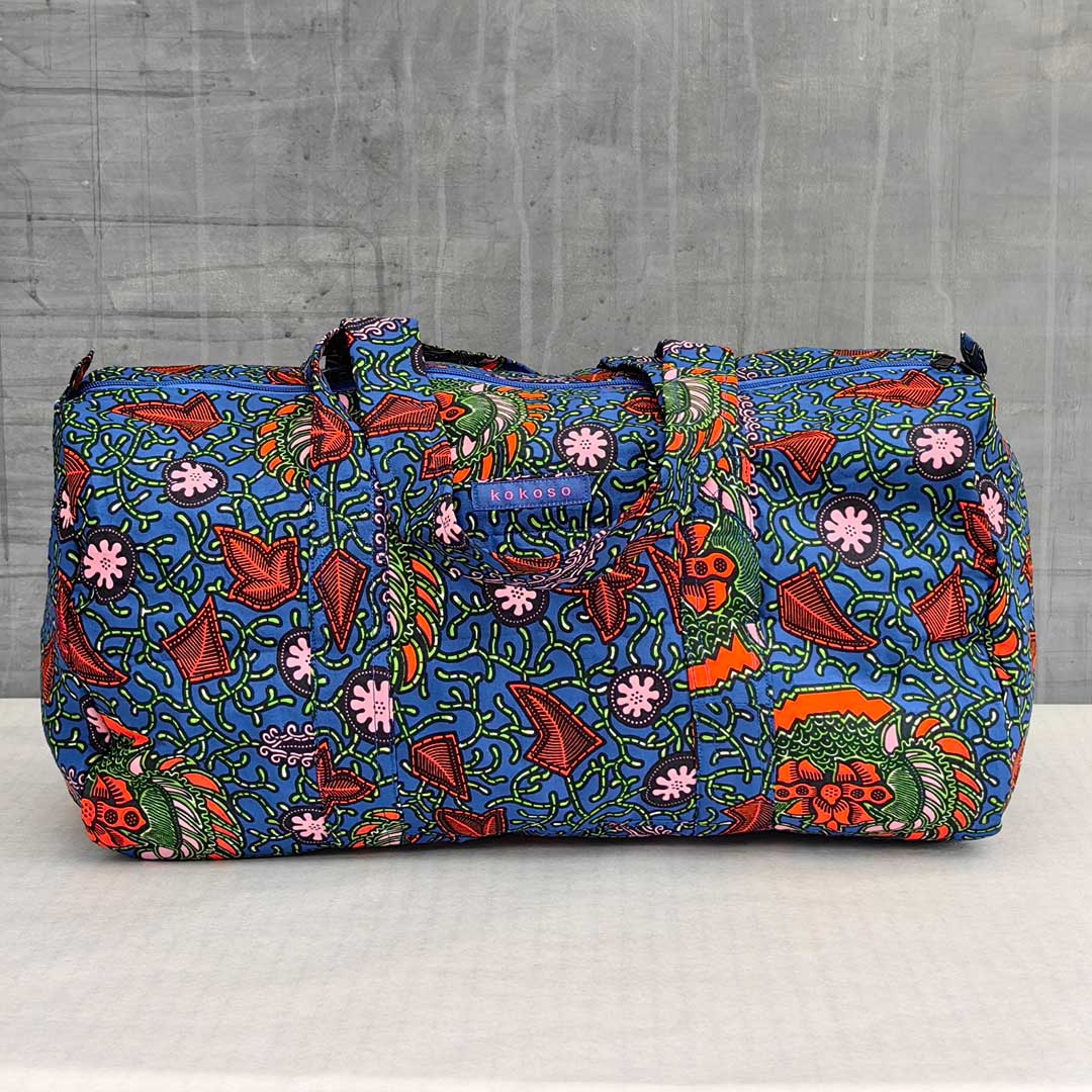 sac de voyage en wax bleu floral