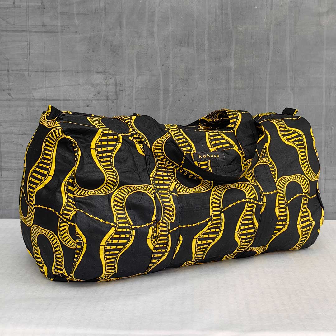 sac de voyage en wax noir et jaune