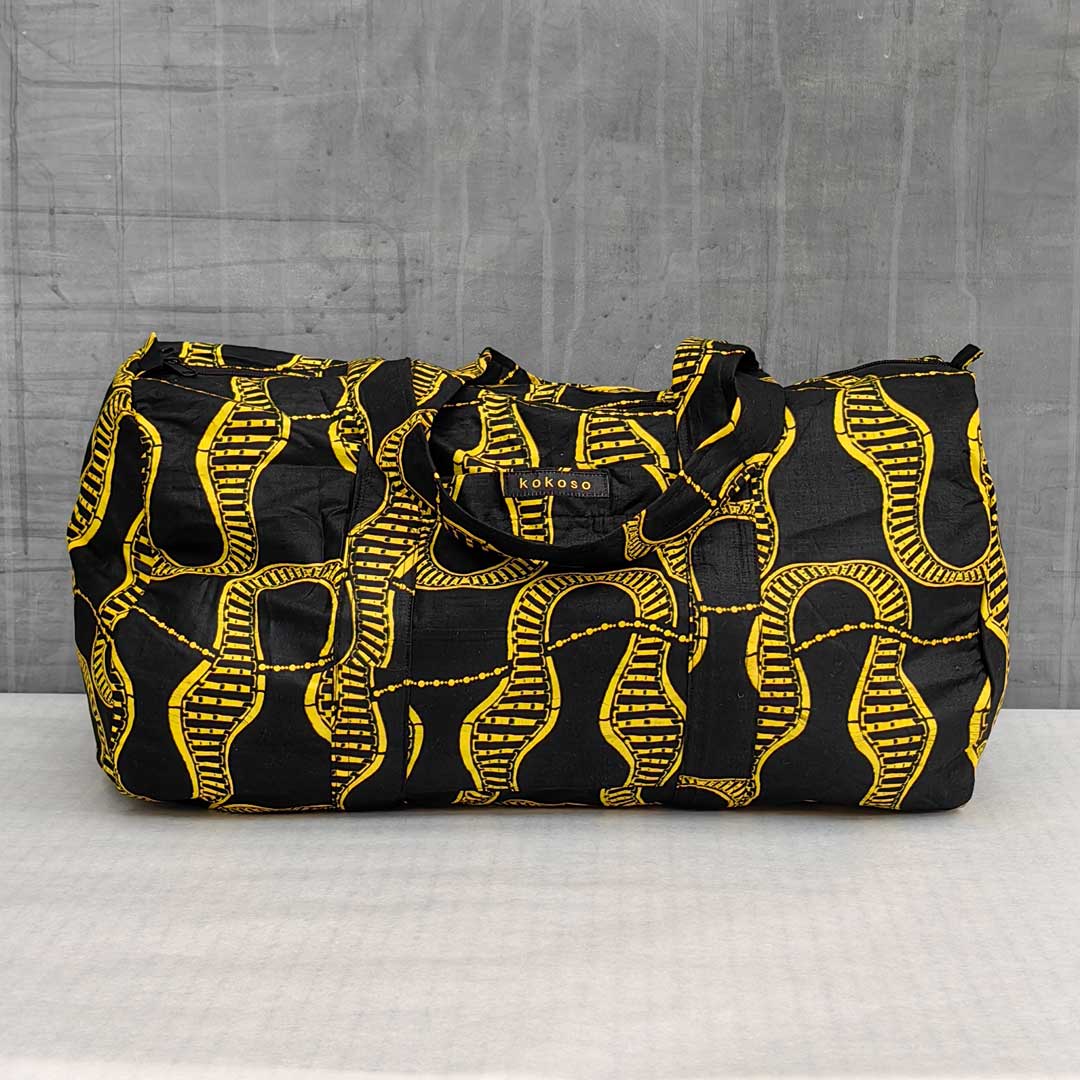 sac de voyage en wax noir et jaune