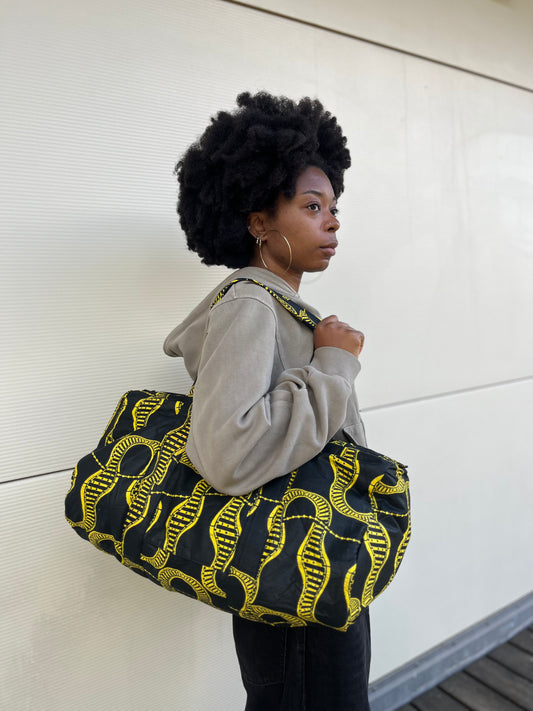 sac de voyage en wax noir et jaune