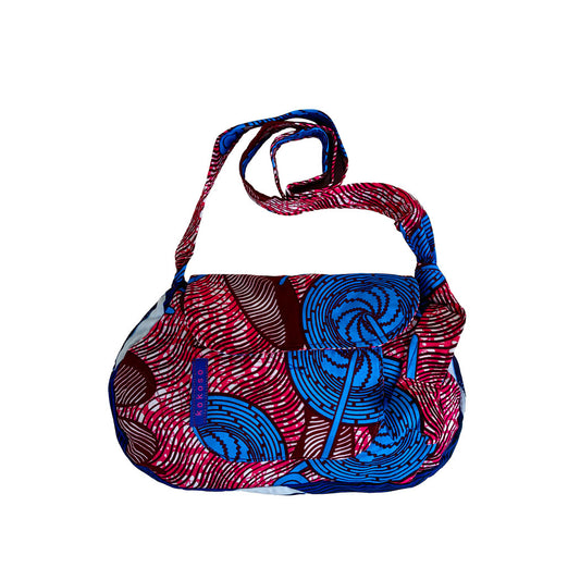 sacoche en WAX à motif rose et bleu