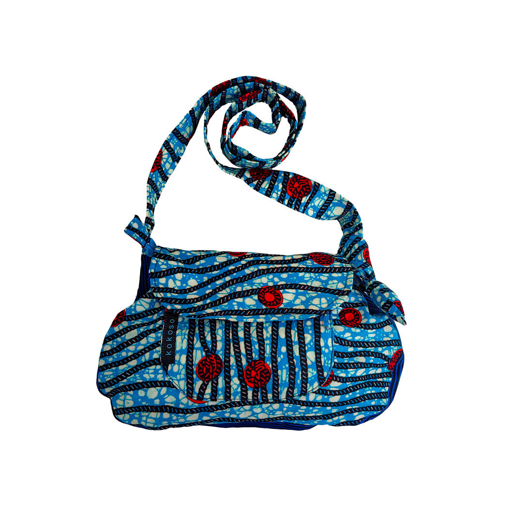 sacoche en WAX bleu clair avec motifs