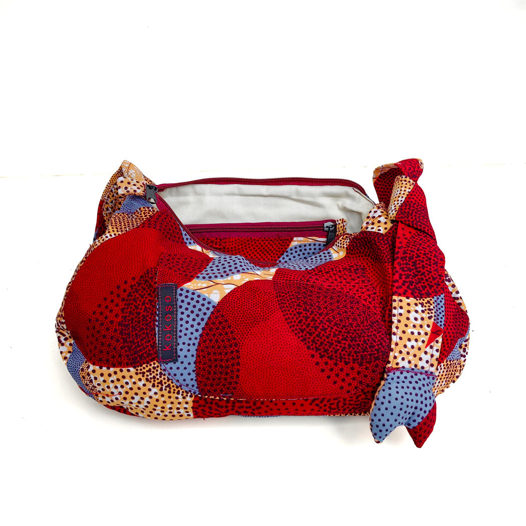 sacoche en WAX motifs circulaires rouges