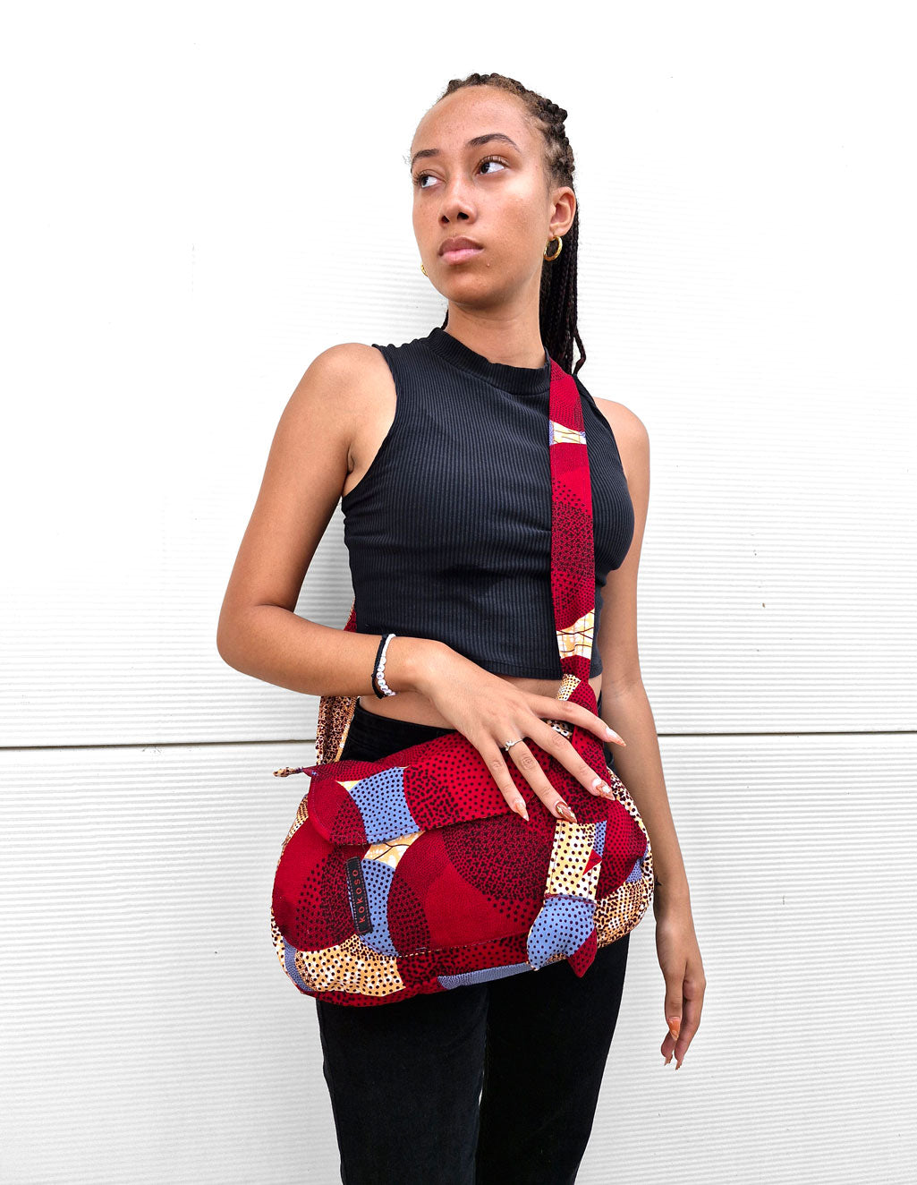 sacoche en WAX motifs circulaires rouges