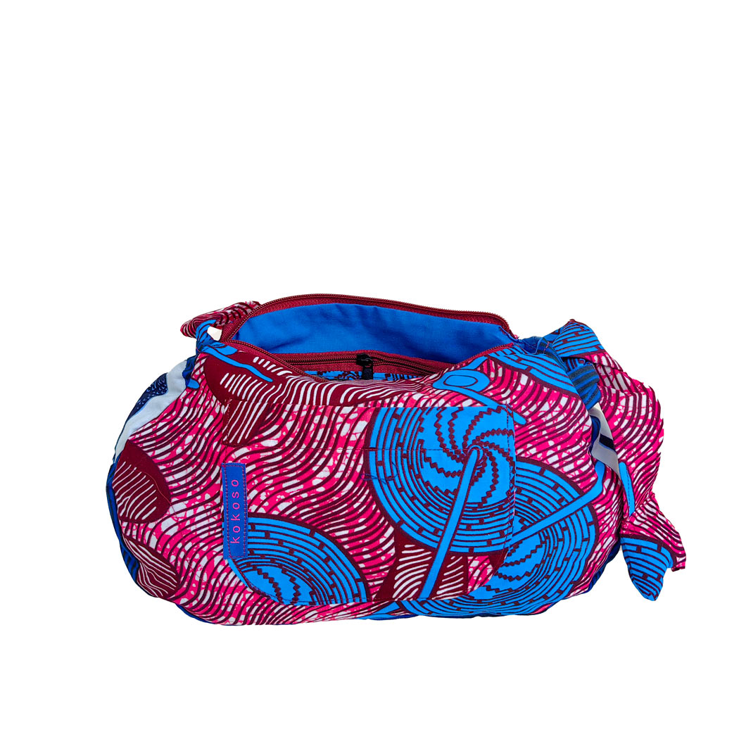 sacoche en WAX à motif rose et bleu
